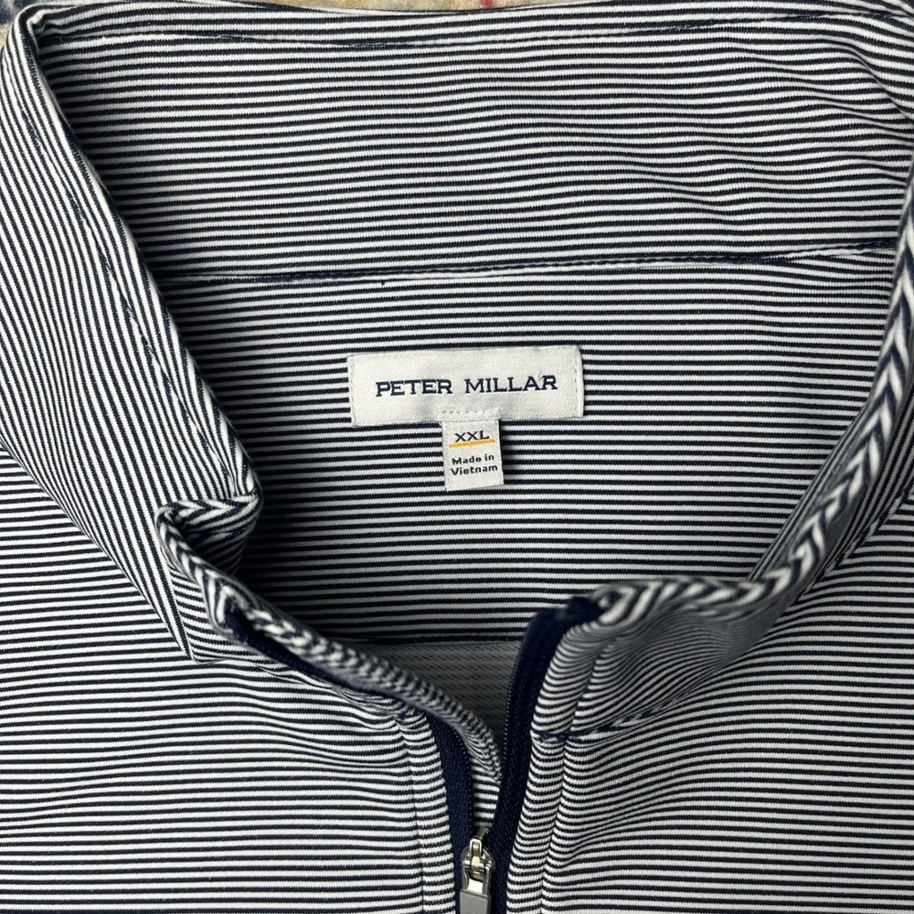Peter Millar Quarter Zip Pullover Mens XXL Navy White Striped Performance B Logo - Picture 3 of 9